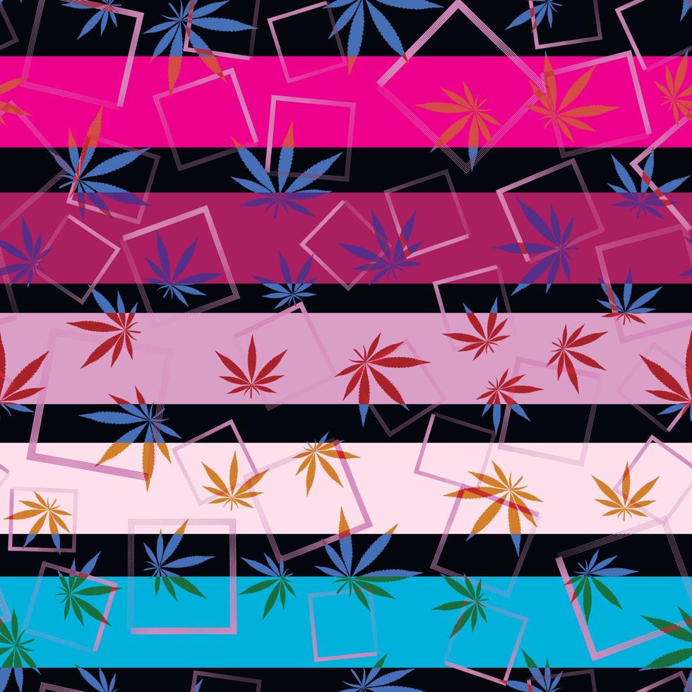 hojas de cannabis sobre un fondo rayado vector