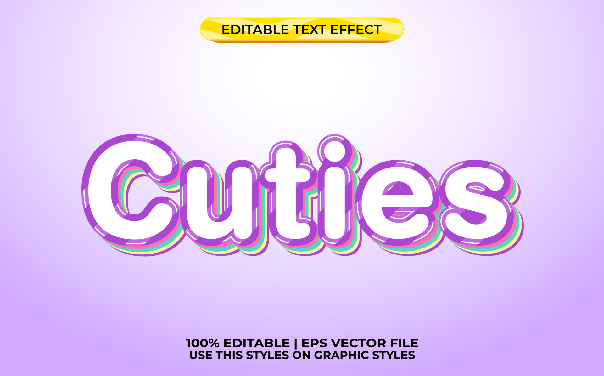 cuties 3d text with cute theme. purple typography template for minimalist tittle 9403547 Vector