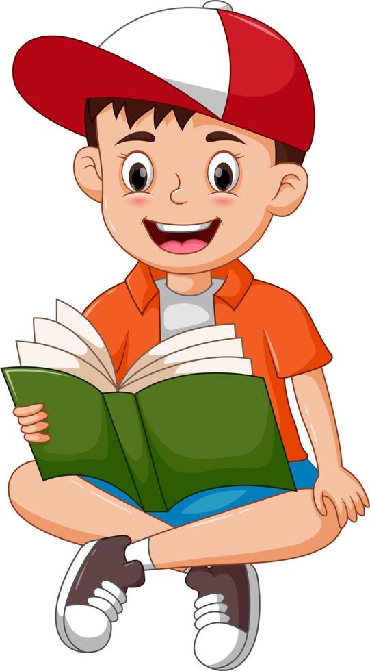 Little boy sitting and reading book vector