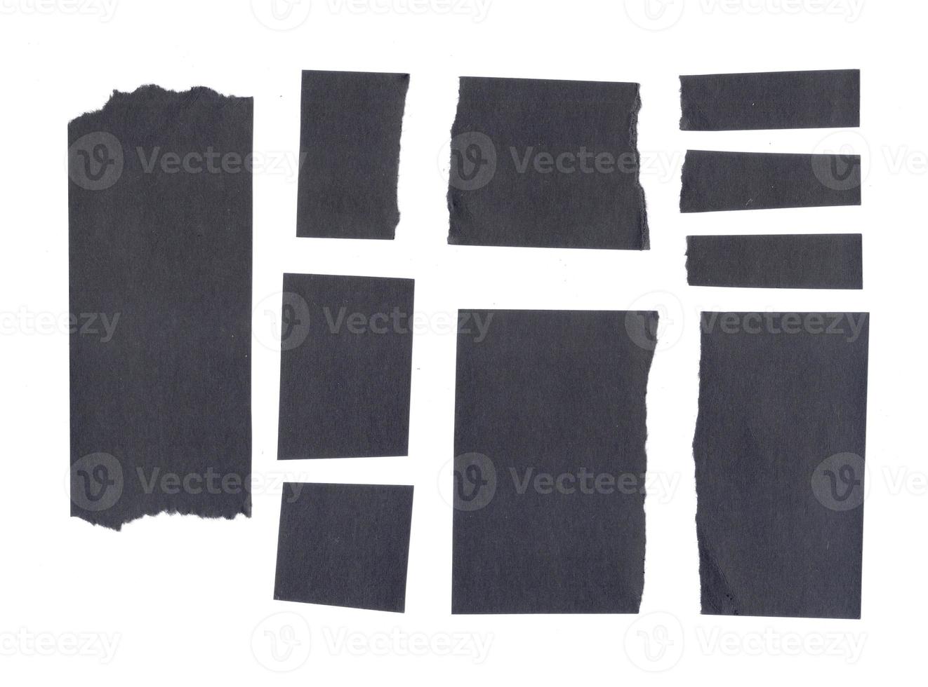 Cardboard Pieces Set Isolated. Carton Piece Mockups Collection, Ripped black color Paper for Templates, Wrapping Fragmentary Papers with Copy Space Top View photo