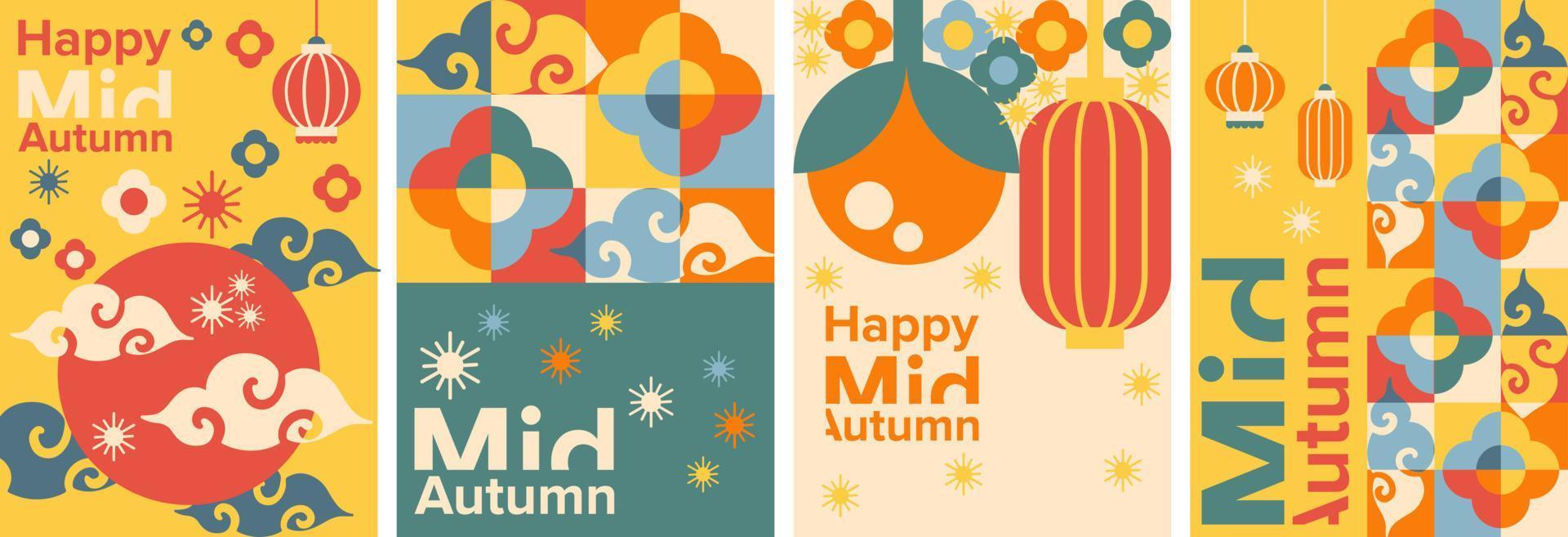 Mid autumn vector collection set. Geometric vector illustration