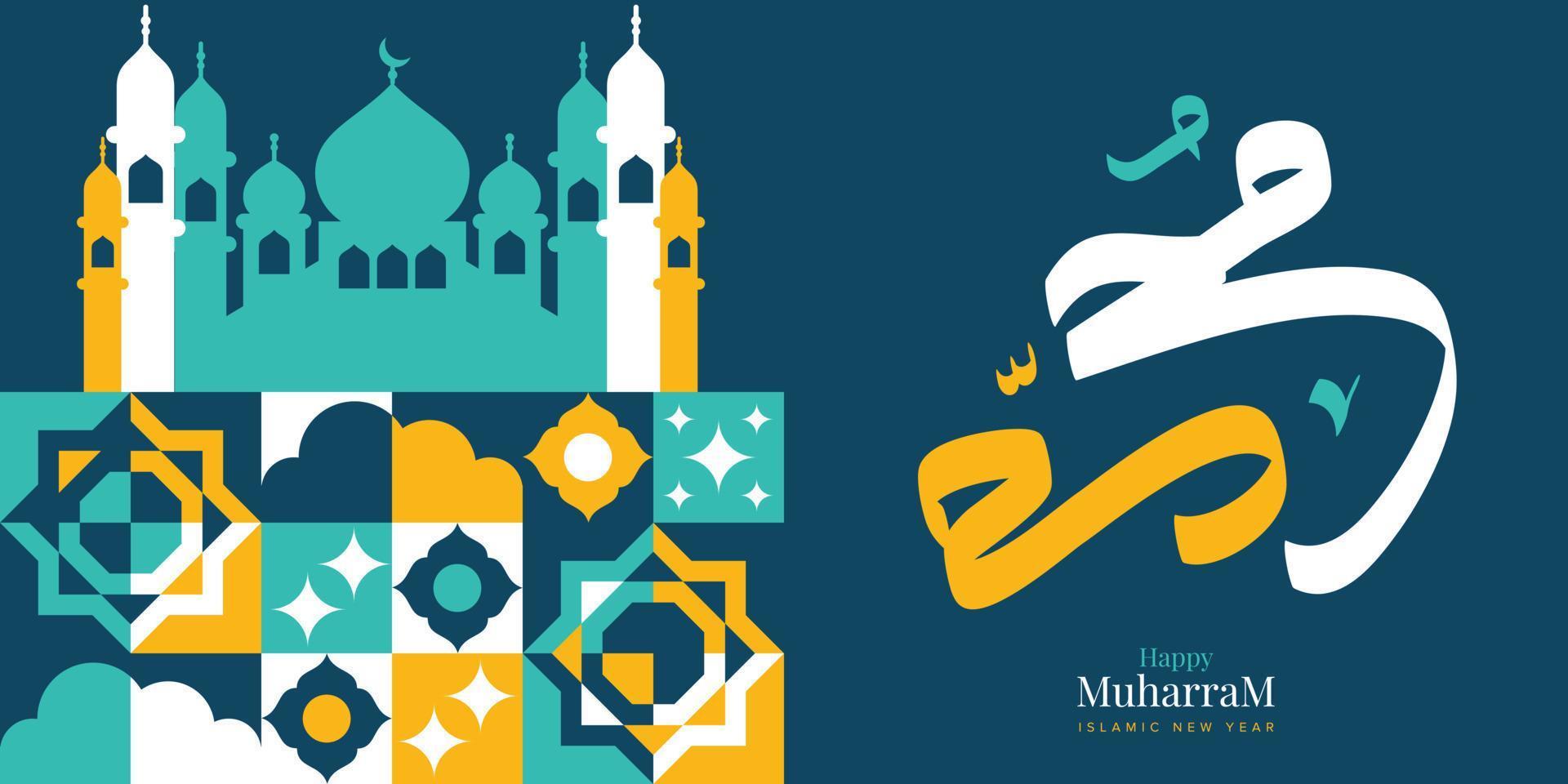 Cool happy hijri Muharram calligraphy. Islamic New year. Greeting card, poster vector illustration.