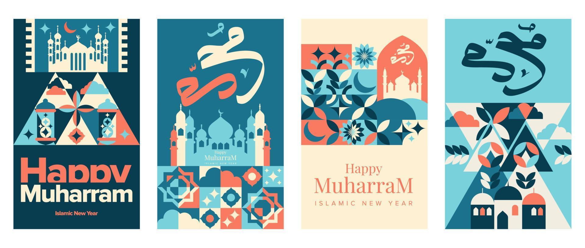 Happy Muharram, New Hijri Year. Islamic New Year. Geometric vector illustration set collection