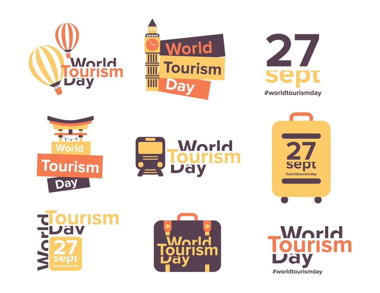 día mundial del turismo. 27 de septiembre colección de vectores