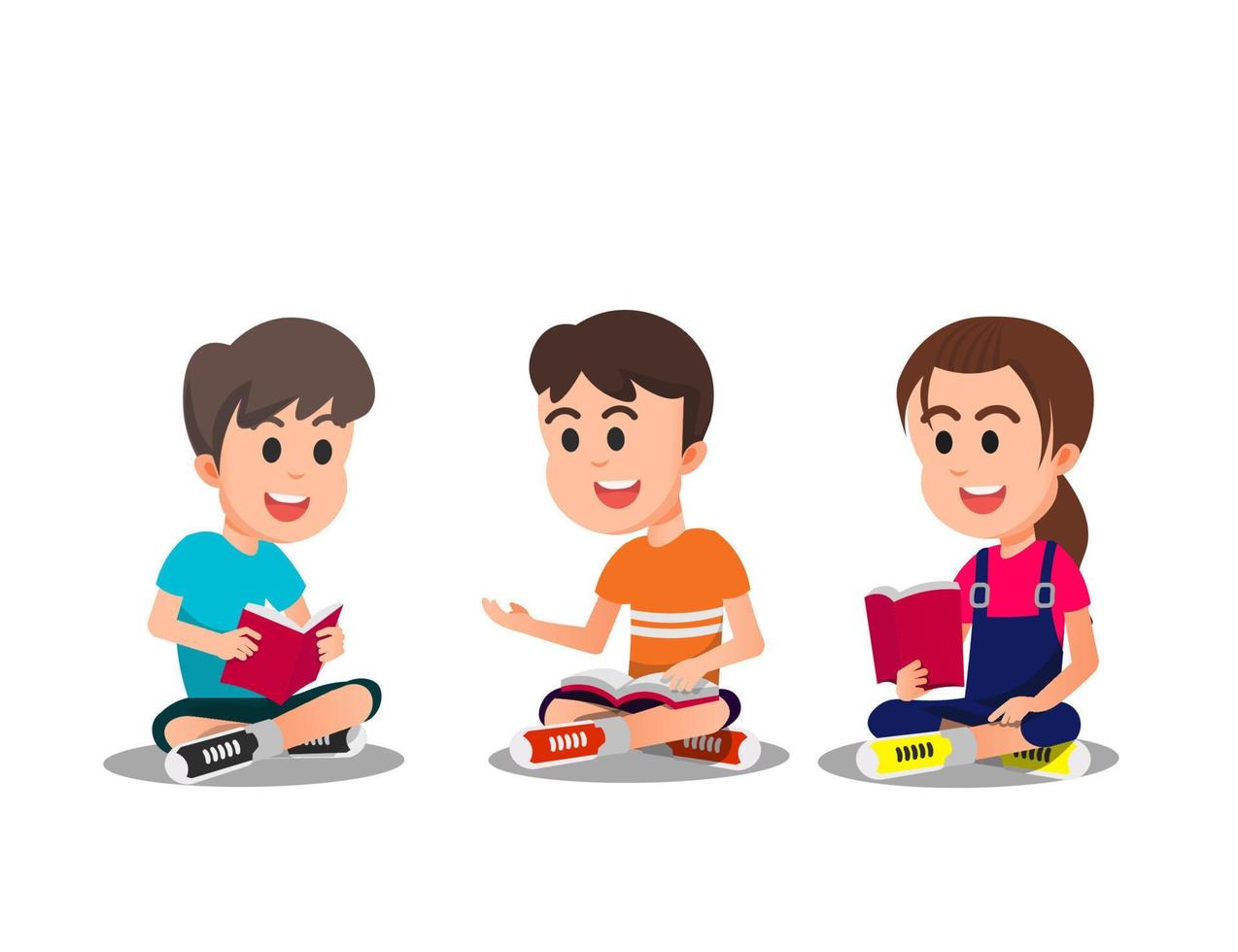 children studying in a group holding their own textbooks vector