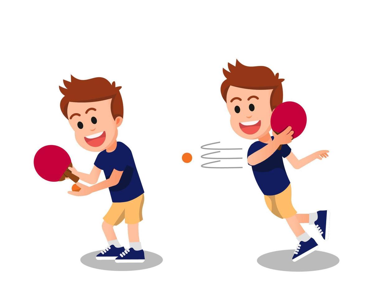 Some poses of a boy while playing table tennis vector