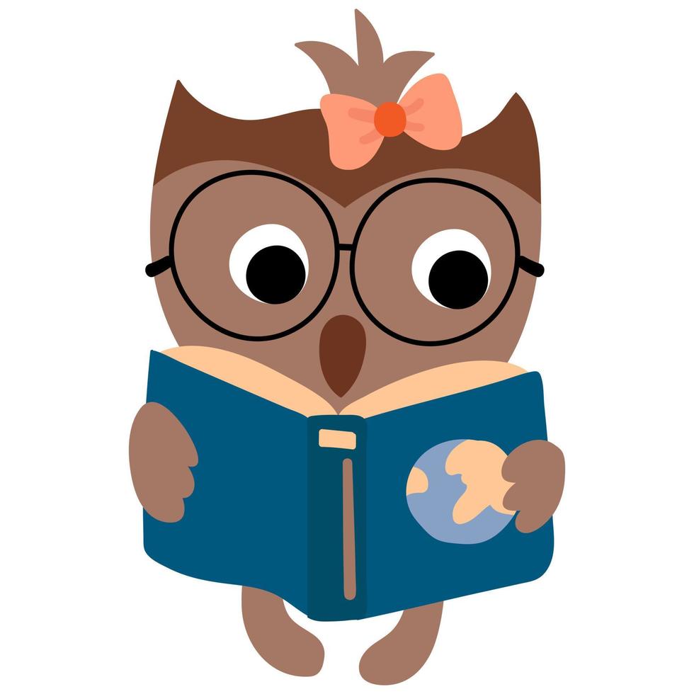 Back to school. Owl with a book. drawing style. White background, isolate. vector illustration.