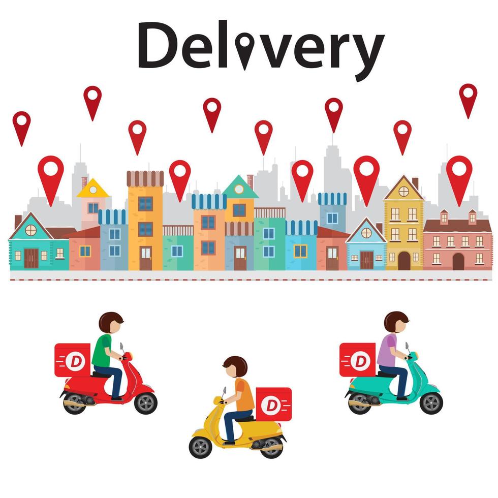 Delivery boy of takeaway on colorful scooter vector