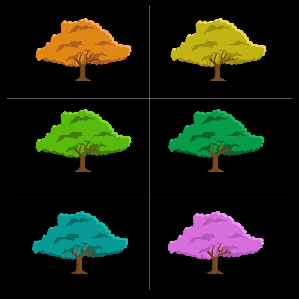 conjunto de árboles coloridos para parque, bosque, dibujos animados de coníferas y plantilla de póster vector