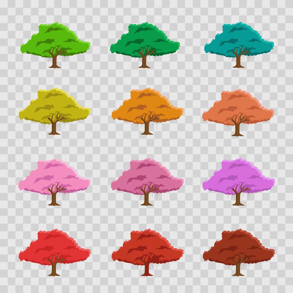 Set of colorful Trees for park, forest, conifer cartoon and poster template vector