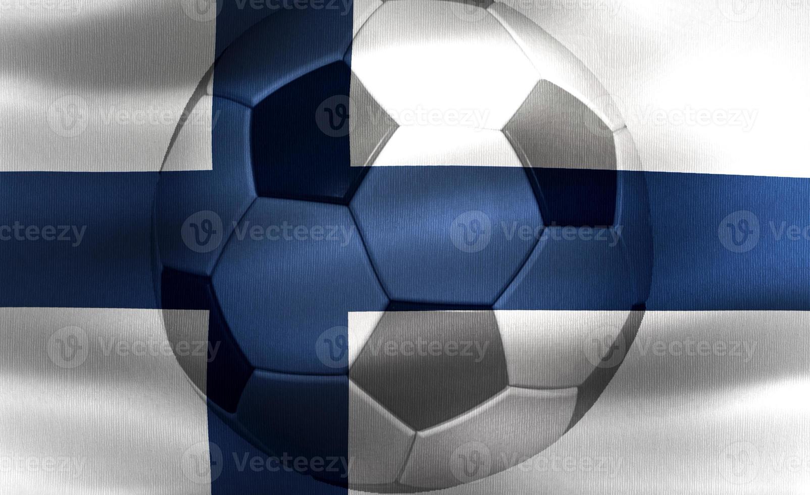 3D-Illustration of a Finnland flag with a soccer ball moving in the wind photo