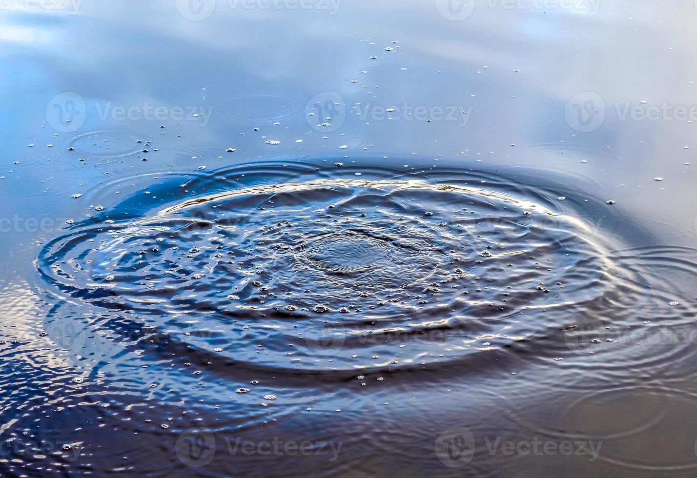 Beautiful water at a lake with splashing water and ripples on the surface with clouds and blue sky reflections photo