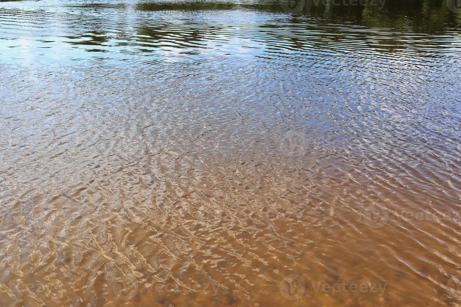 Detailed close up view on water surfaces with ripples and waves and the sunlight reflecting at the surface photo