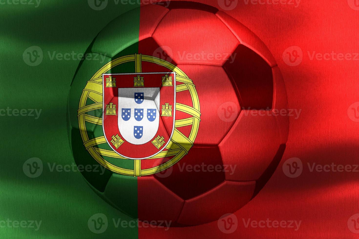3D-Illustration of a Portugal flag with a soccer ball moving in the wind photo