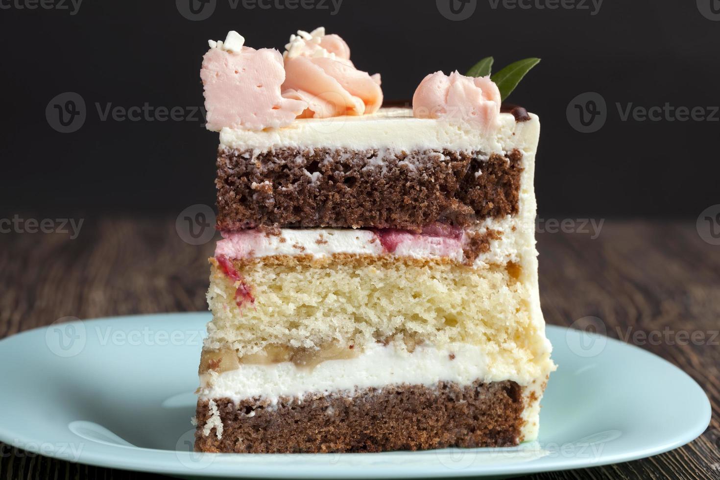 piece of cake made of vanilla and chocolate photo