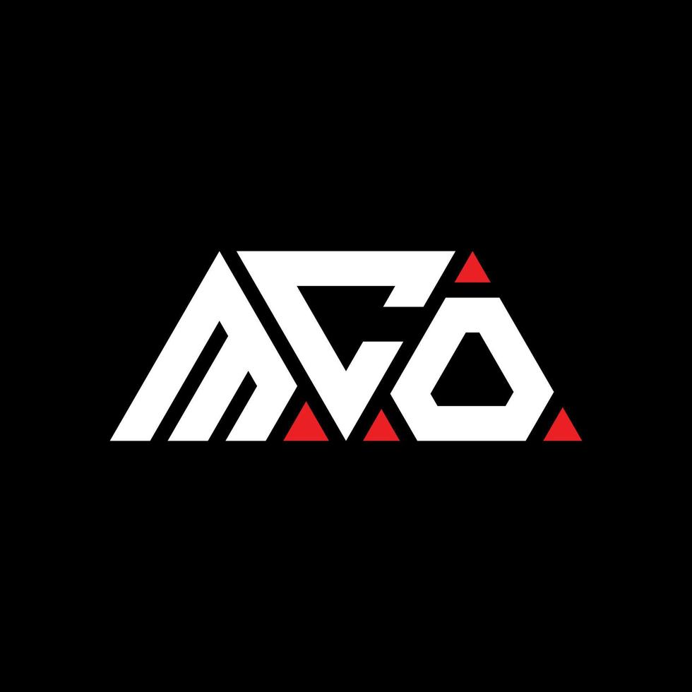 MCO triangle letter logo design with triangle shape. MCO triangle logo design monogram. MCO triangle vector logo template with red color. MCO triangular logo Simple, Elegant, and Luxurious Logo. MCO