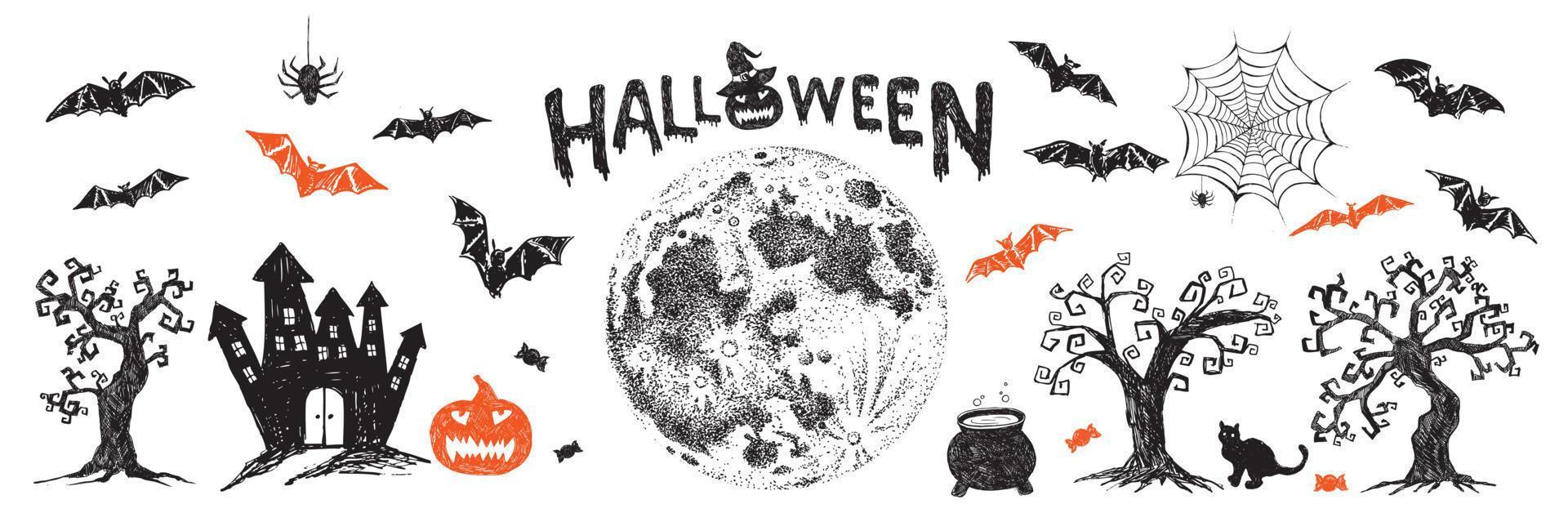 Halloween symbols hand drawn illustrations vector
