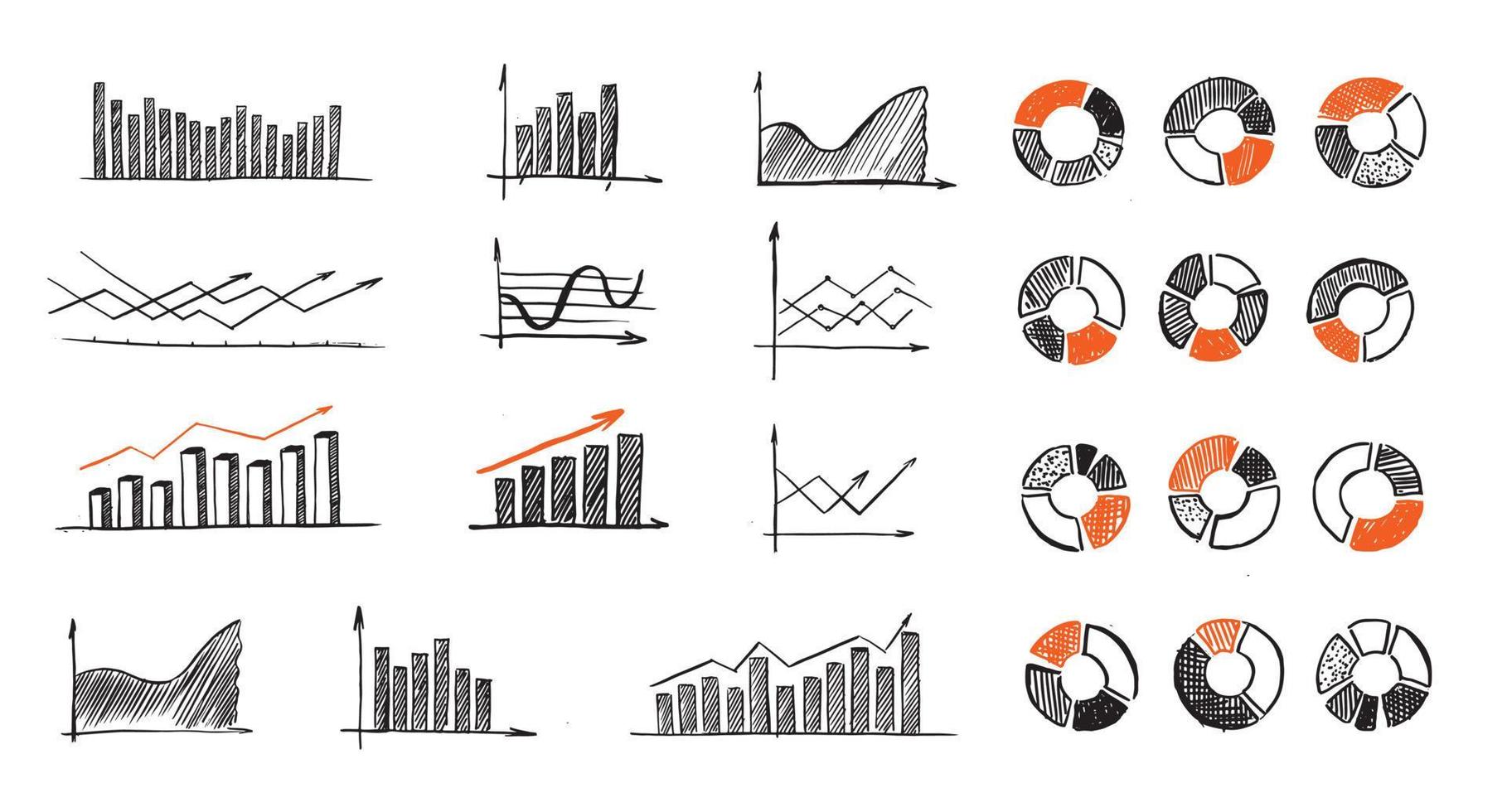 Graphs and Charts icons, Set hand drawn . Vector