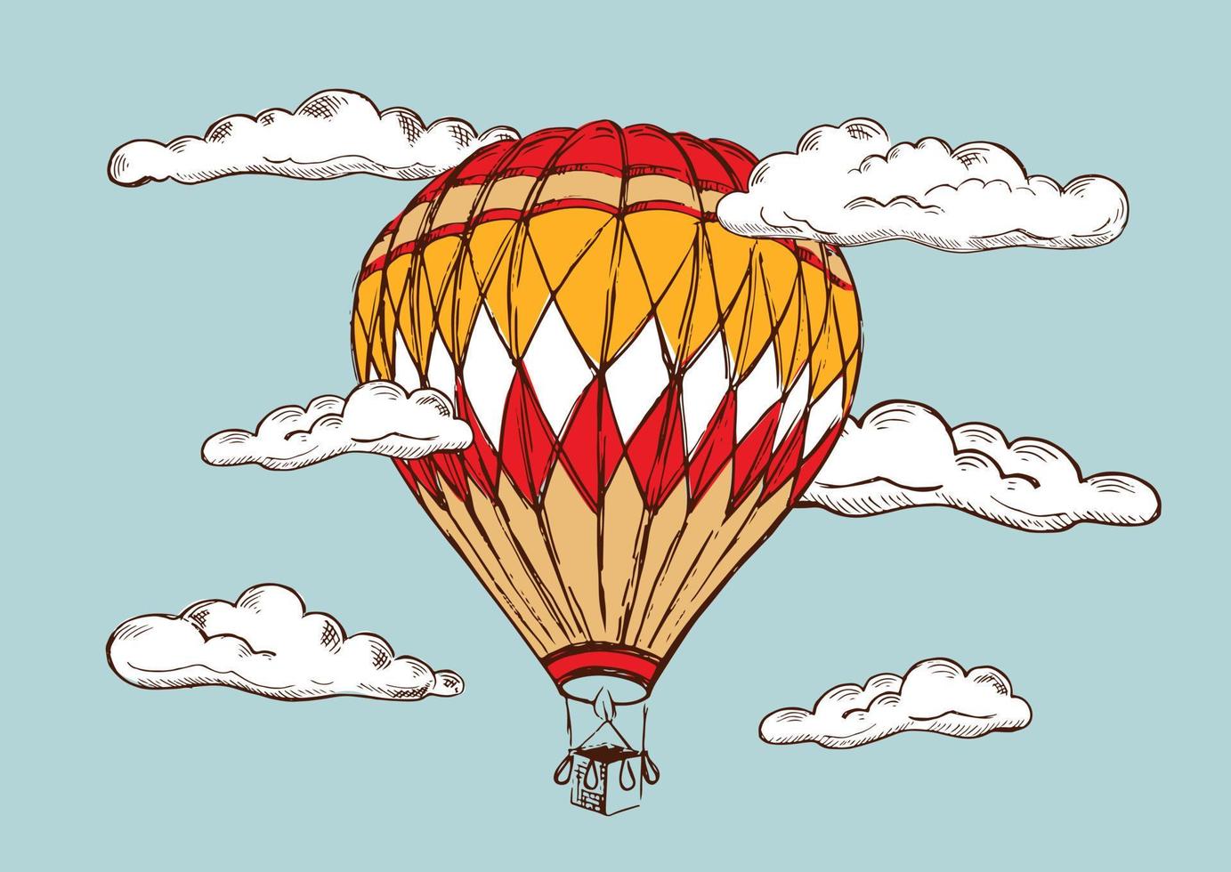 Hot air balloons flying. Hand drawn illustration. Vector. vector