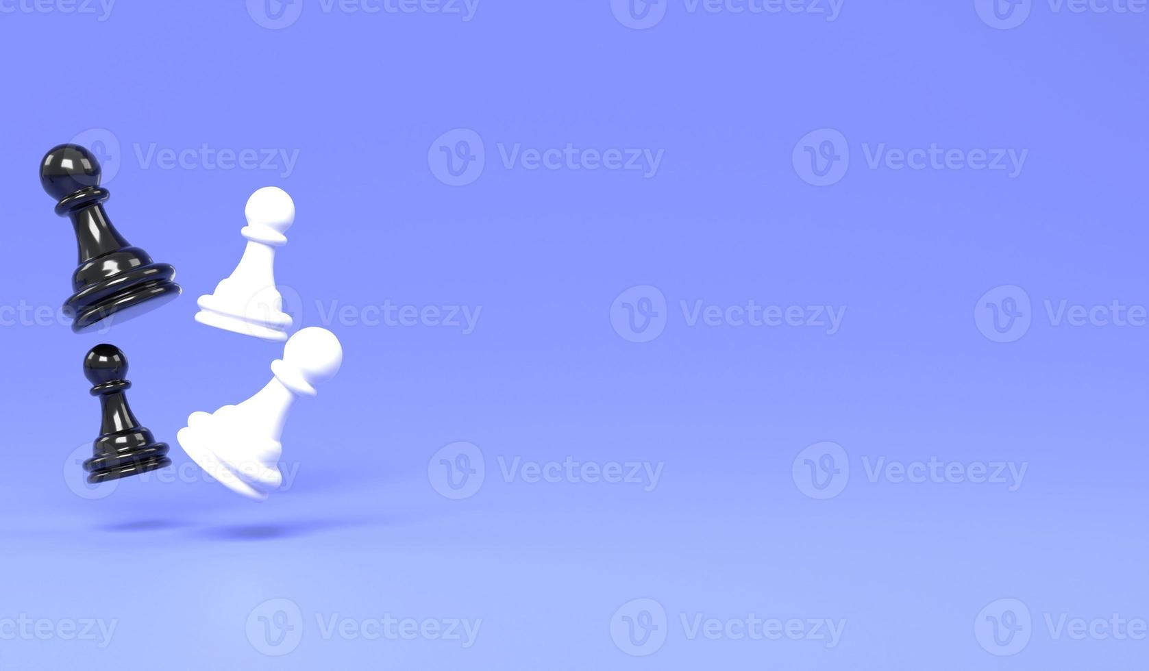 3D illustration black and white pawn on blue background for copy space , 3D rendering object chess concept photo