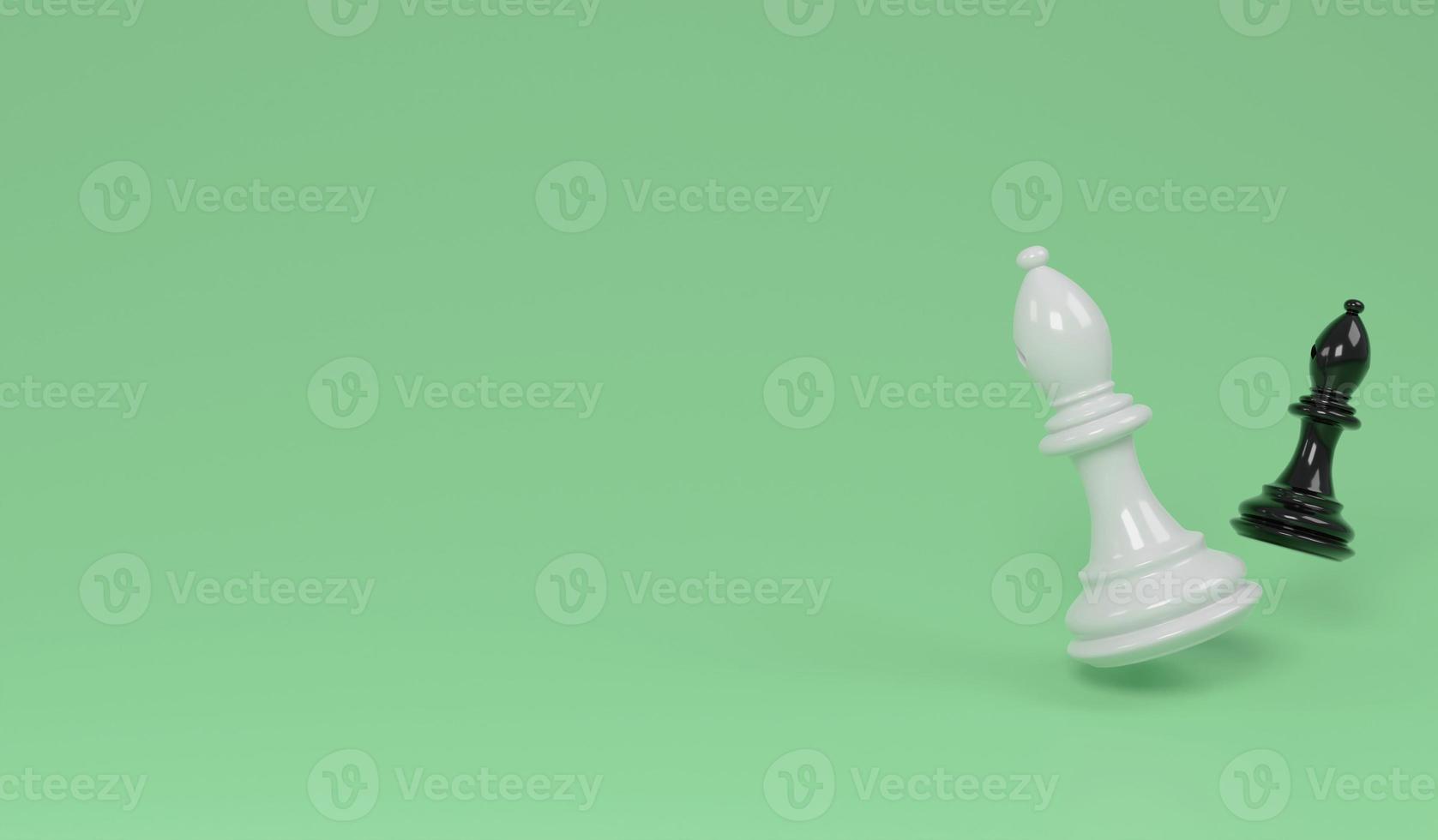 3D illustration black and white bishop on green background for copy space , 3D rendering object chess concept photo