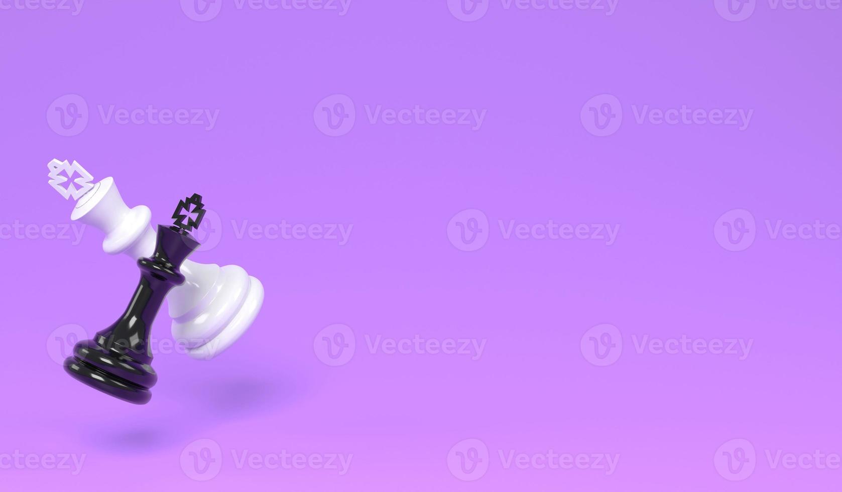 3D illustration black and white king on purple background for copy space , 3D rendering object chess concept photo