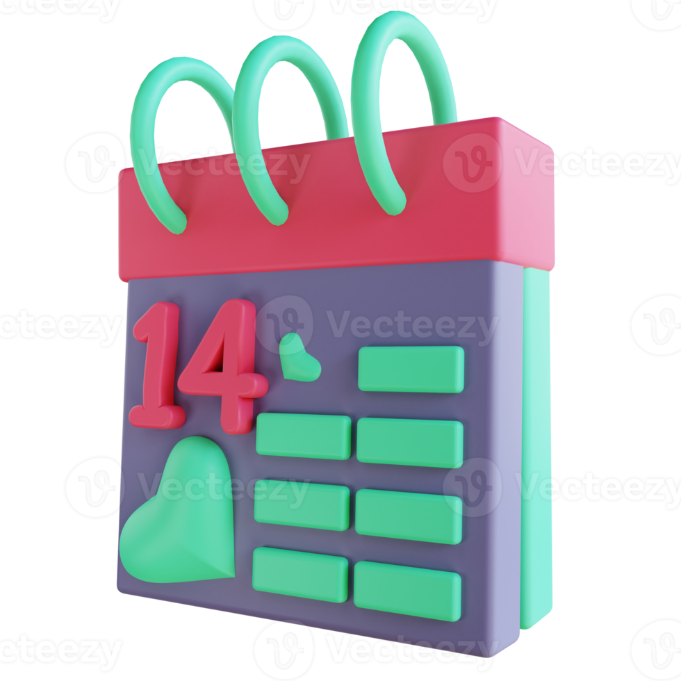 3D illustration love calendar 2 suitable for valentine's day png