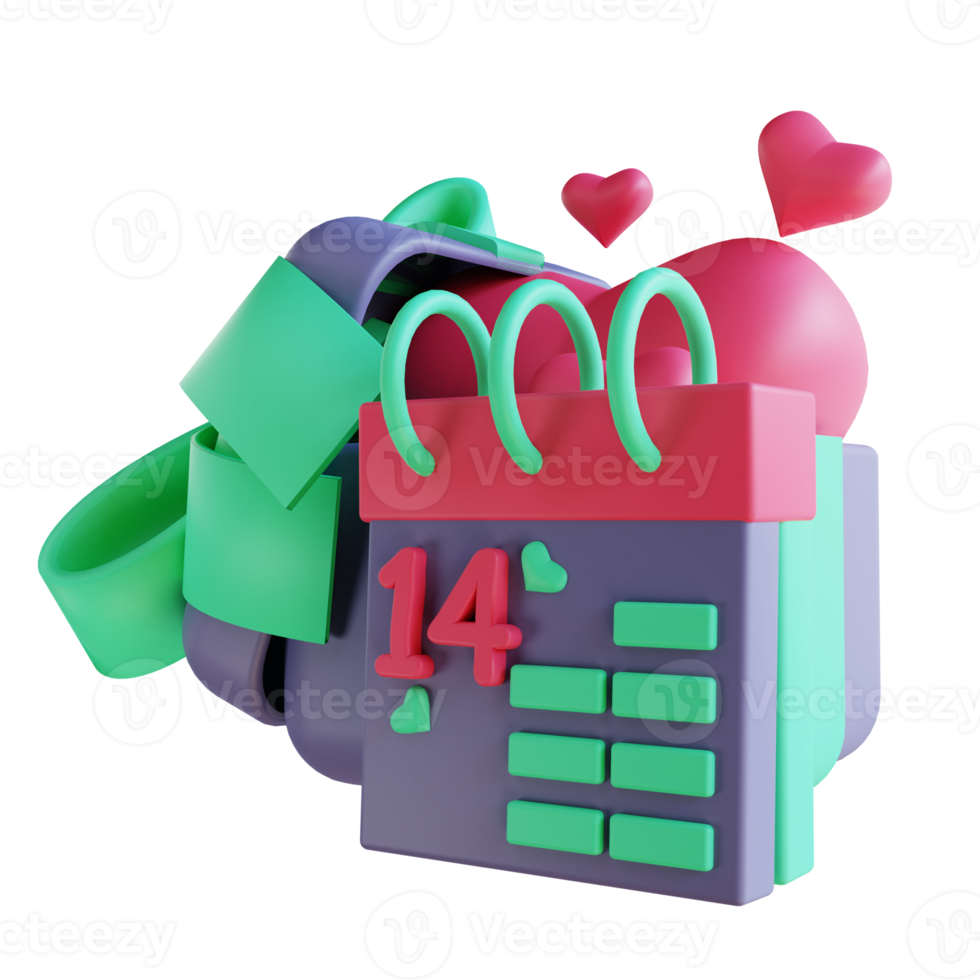 3D illustration love calendar and gift box 2 suitable for valentine's day png