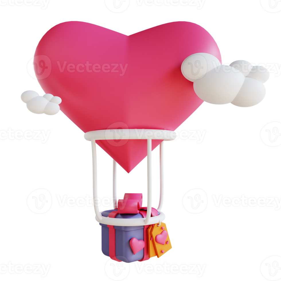 3D illustration love air balloon and give box 2 suitable for valentine's day png