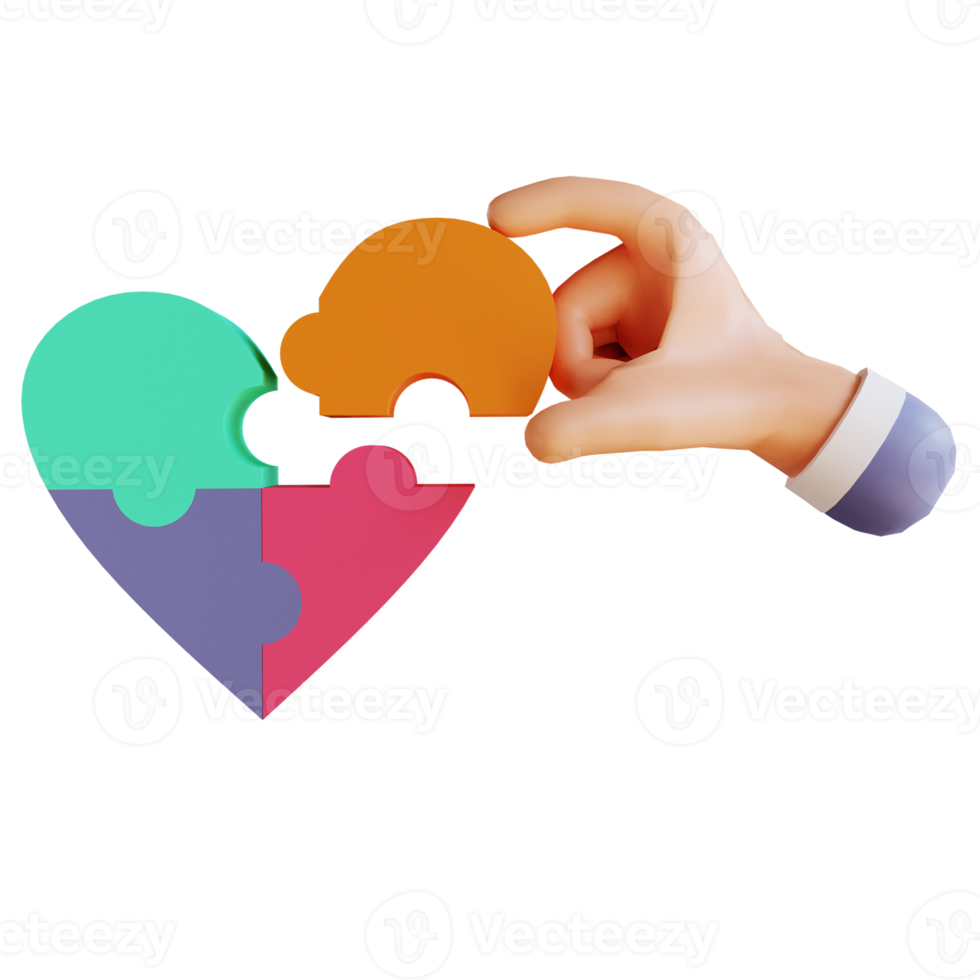 3D illustration love puzzle and hand suitable for valentine's day png