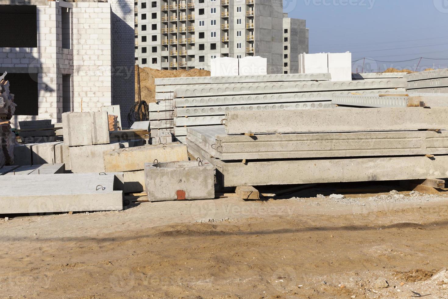 construction site with new ready made reinforced concrete slabs photo