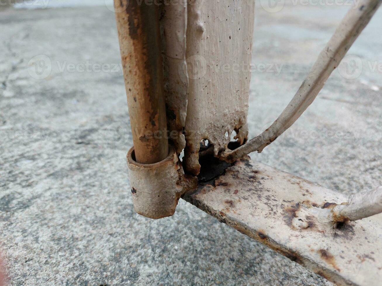 Close up of Iron fence rusted, decayed, old and dirty. photo