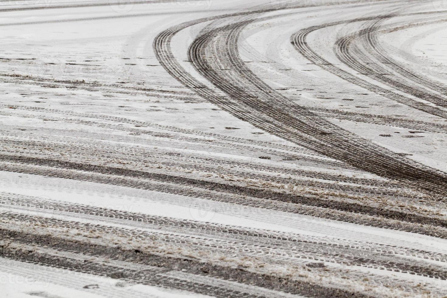 winter road, close-up photo