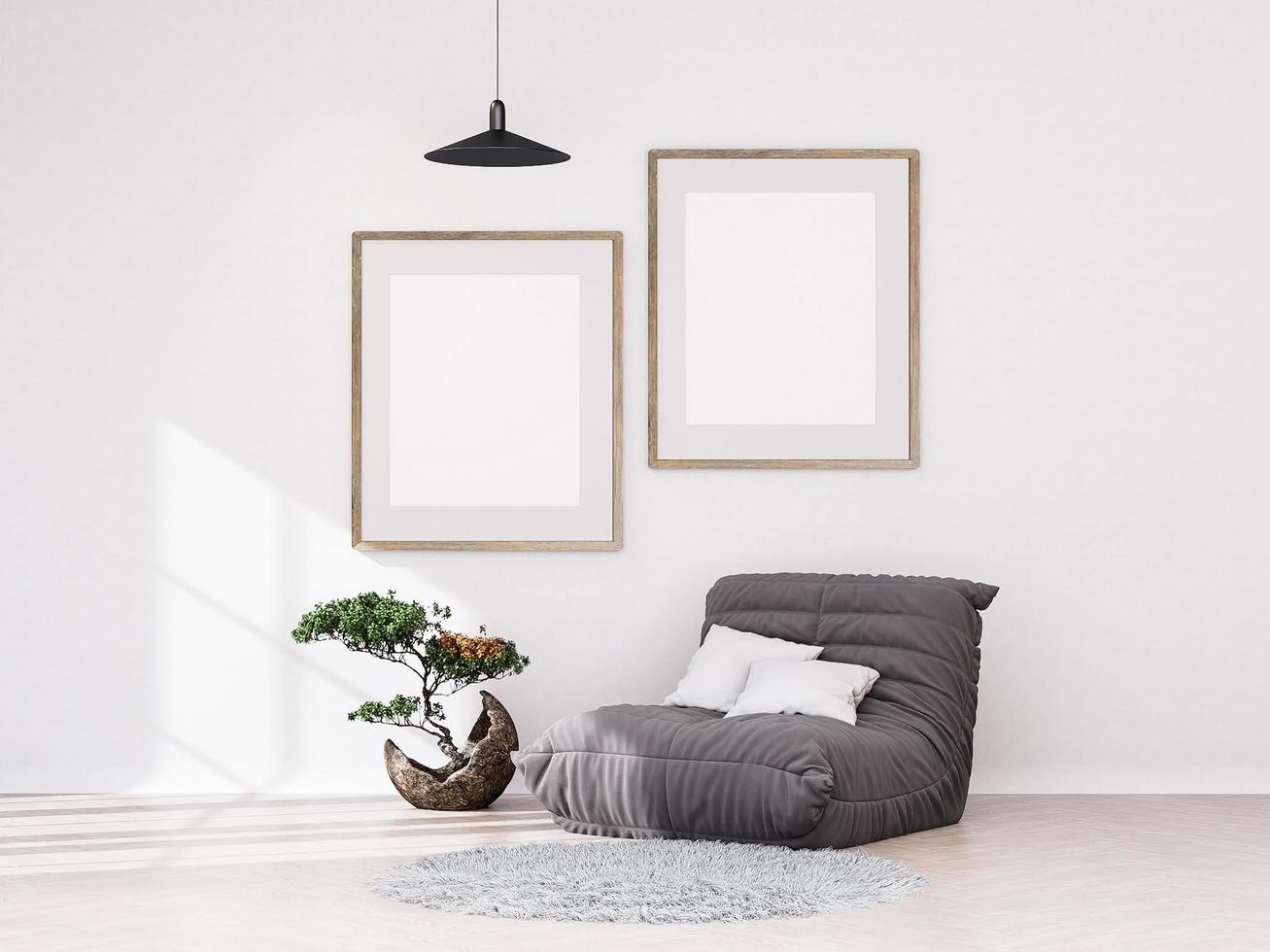 Mock up poster frame in modern interior background photo