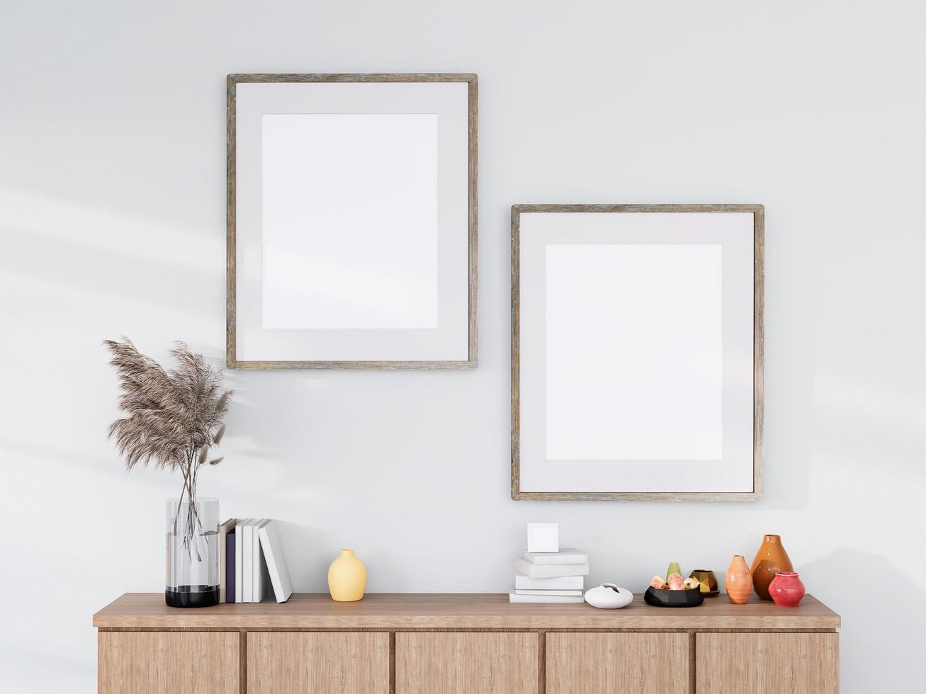 Mock up poster frame in modern interior background photo