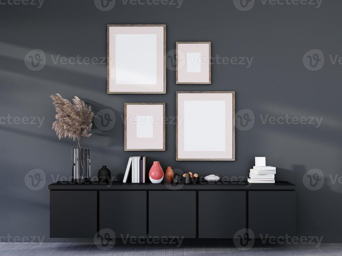 Mock up poster frame in modern interior background photo