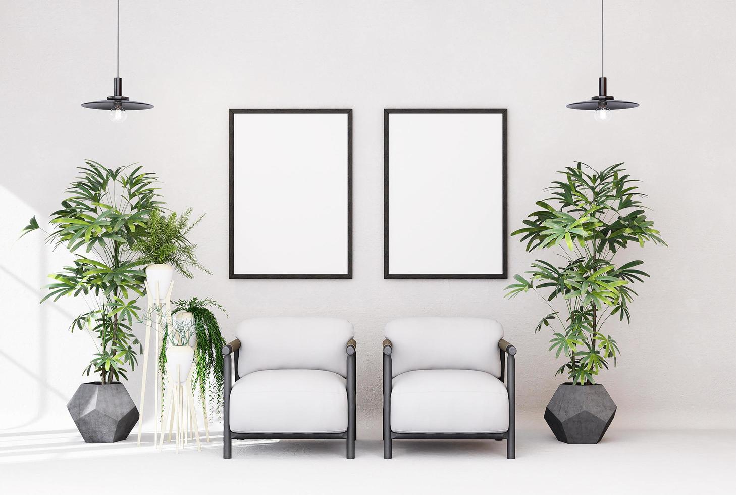 Mock up poster frame in modern interior background photo