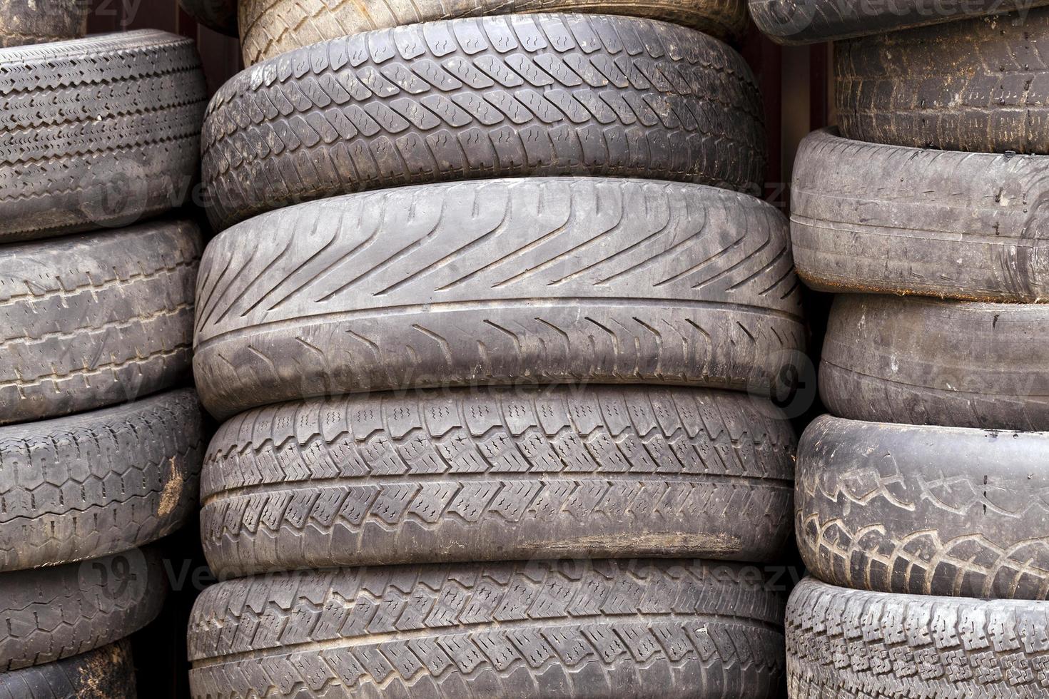 damaged tires - the photo of the rubber tires which were in the use. close up