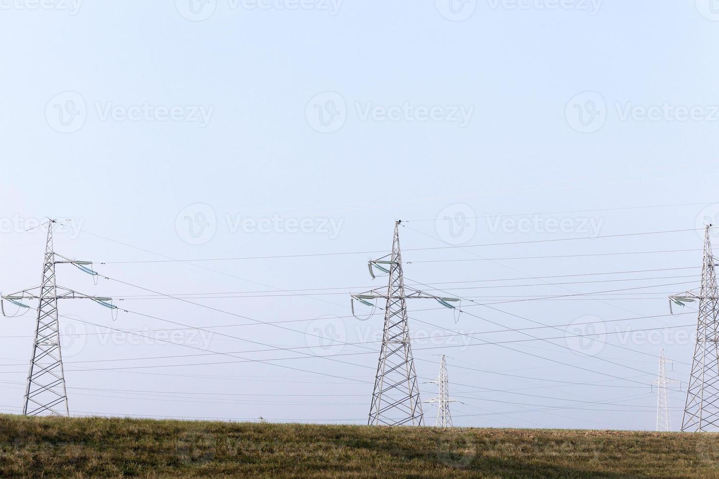 High-voltage poles, close-up photo