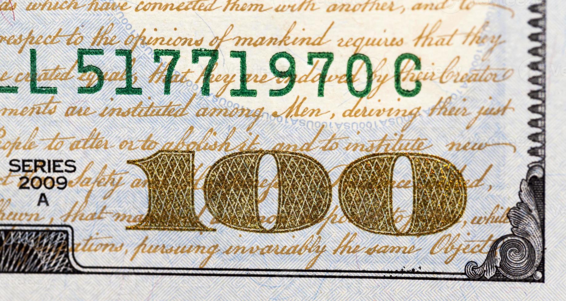 individual elements of American money close up, details of cash, dollars in large denominations photo