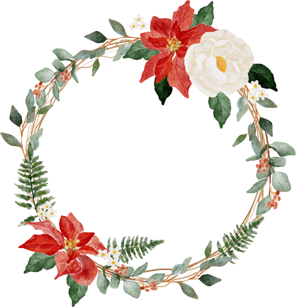 watercolor christmas flower bouquet wreath frame png