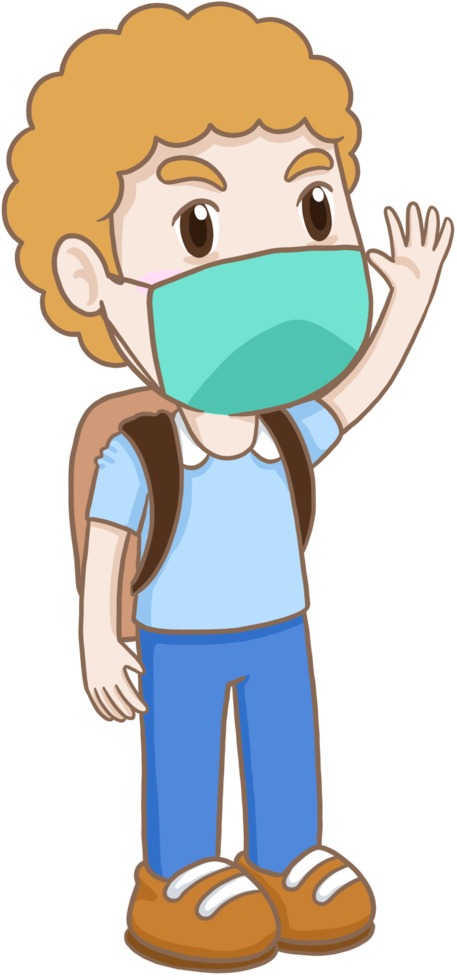 cartoon student boy with mask png