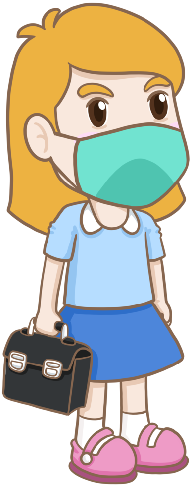 cartoon student girl with mask png