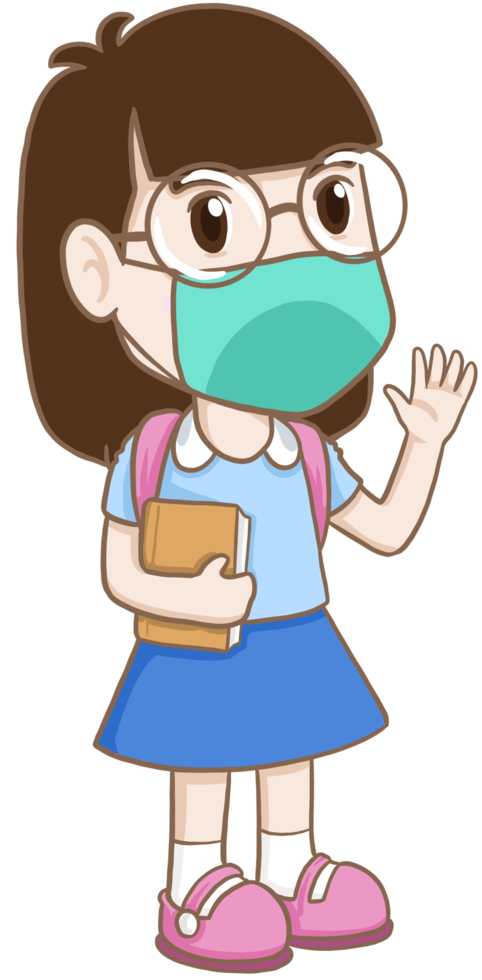cartoon student girl with mask png