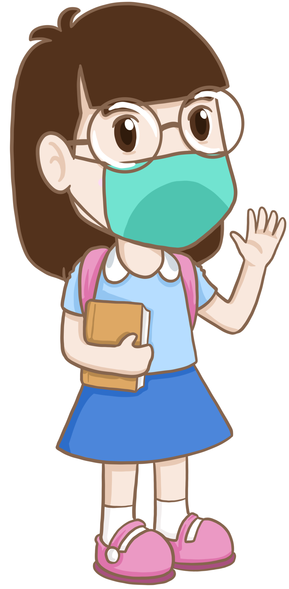 Free cartoon student girl with mask 9415664 PNG with Transparent Background