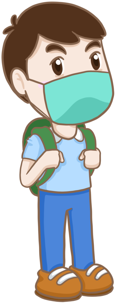 cartoon student boy with mask png