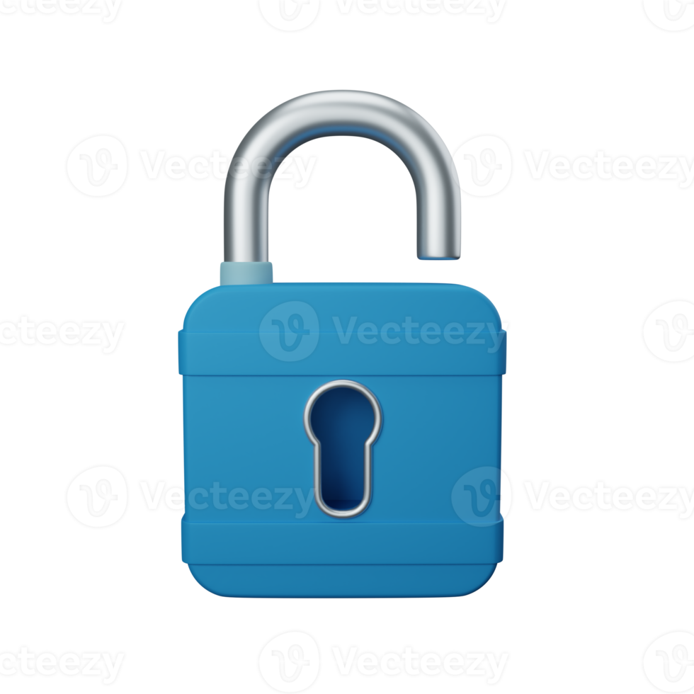 3d rendering open padlock isolated useful for user interface, apps and web design illustration png