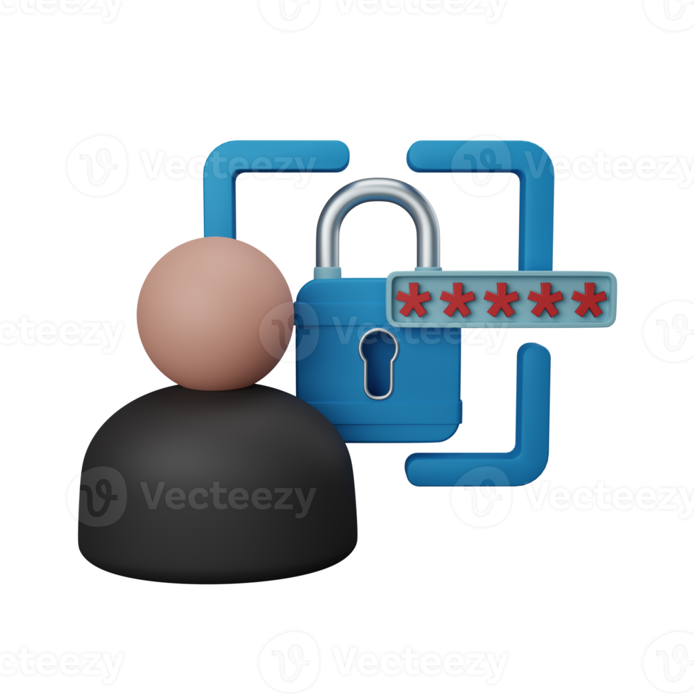 Representación 3d de la seguridad del usuario aislada útil para la interfaz de usuario, las aplicaciones y la ilustración del diseño web png