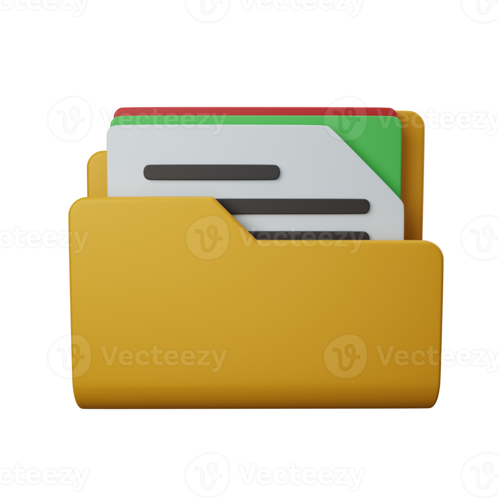 3d rendering file folder, document isolated useful for user interface, apps and web design png
