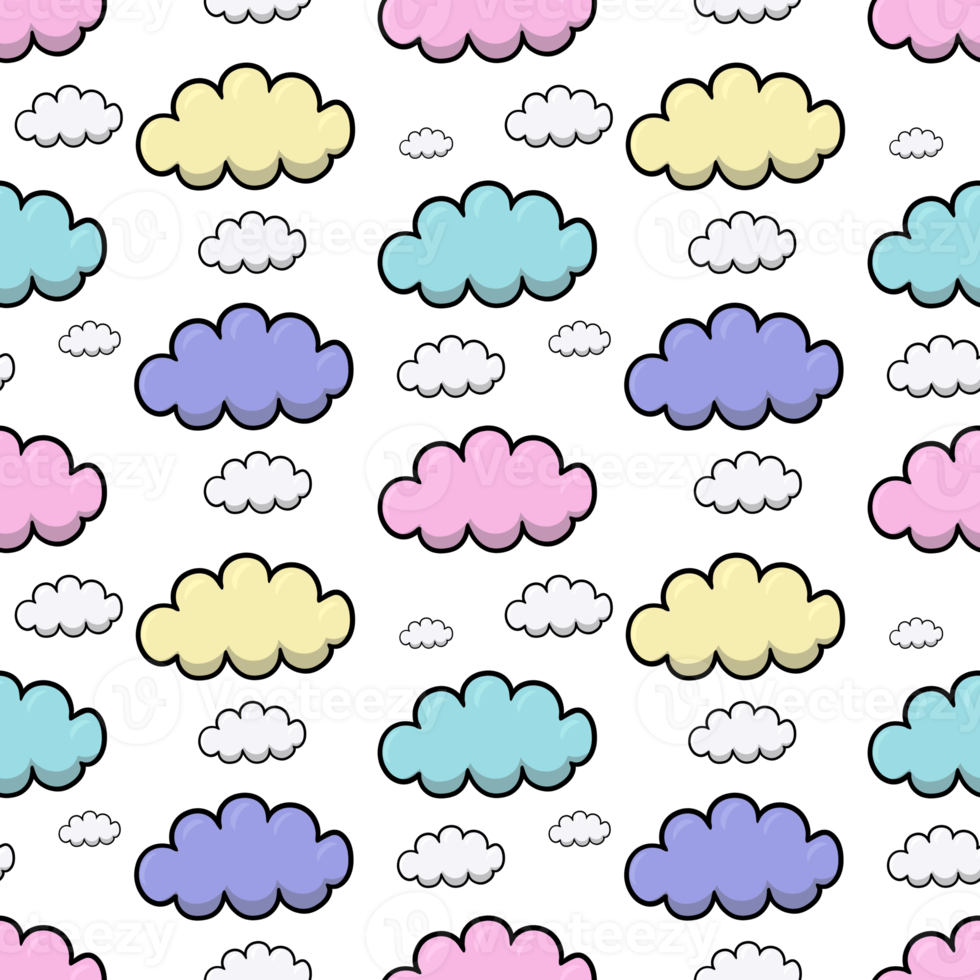 Delicate print, Multicolored clouds in cartoon style, seamless square pattern png